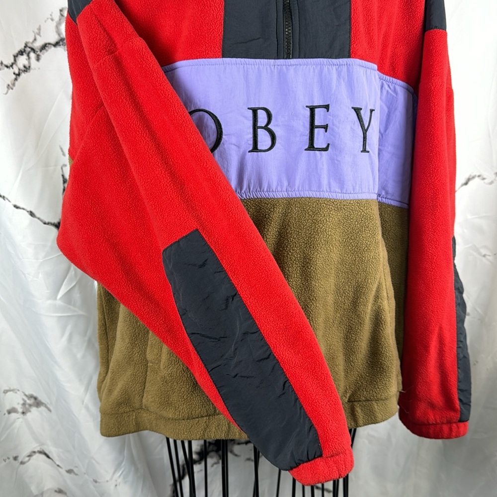 Obey Alpine Polar Anorak Jacket Colorblock Fleece Pullover 1/2 Zip Placket - Picture 4 of 10